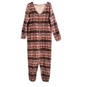Natural Life Fleece Onesie Pajamas Pink Floral size Small